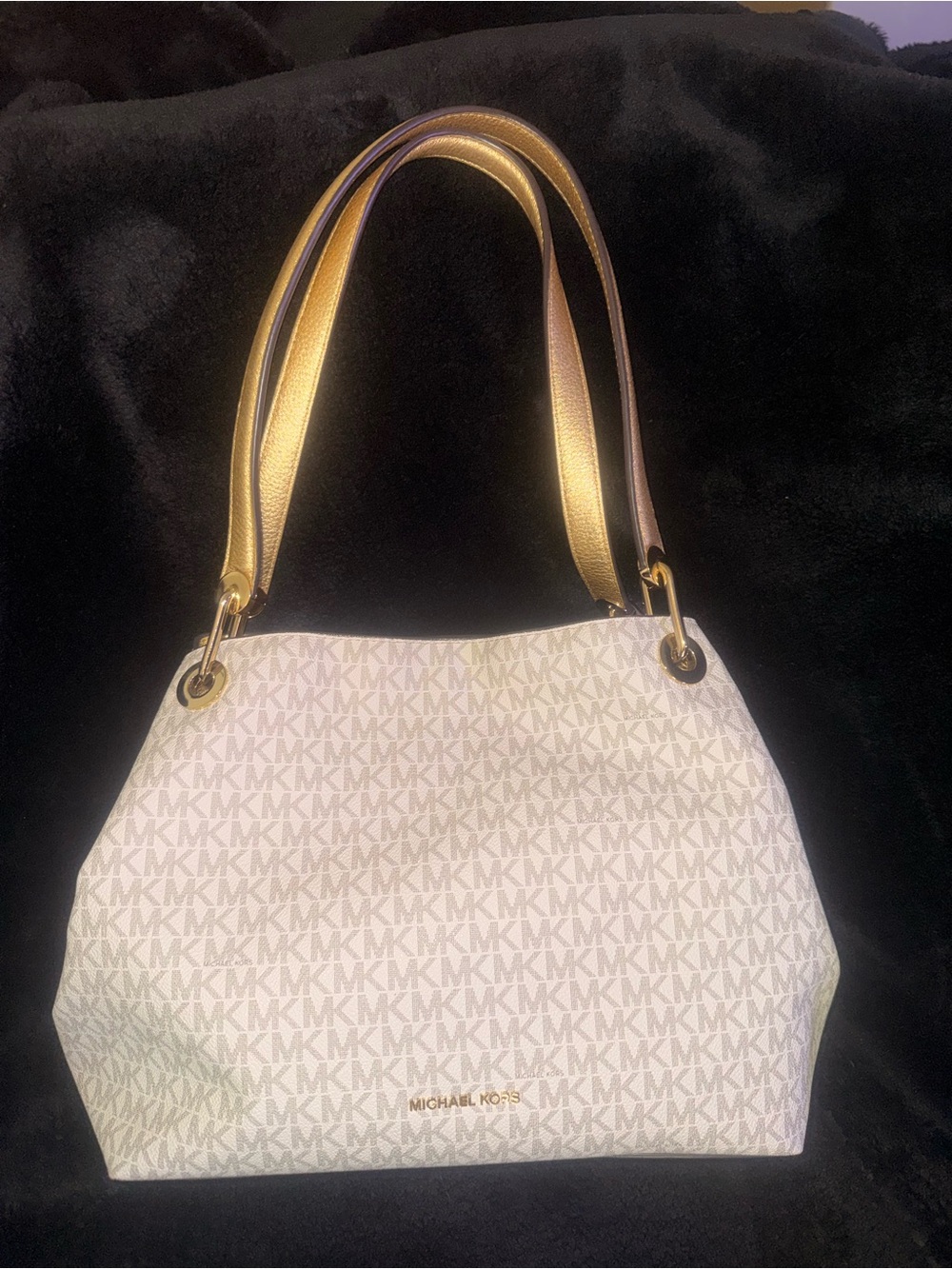 Michael Kors Raven Large Logo Tote Shoulder Bag, Vanilla/Gold